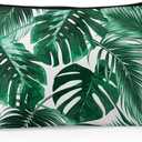 Cafl Hawaiian Palm Leaf Makeup Bag Tropical Palm Trees Cosmetic Bag Zipper Pouch Large Toiltry Bag Travel Linen Make Up Organizer Purse for Women 108Inch