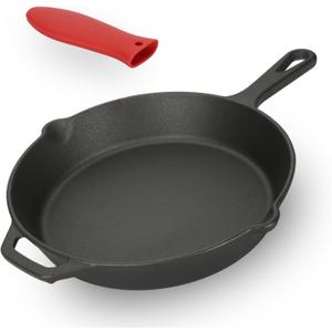 Cast Iron Skillet, 10.25 Inch Pre-Seasoned Frying Pan with Silicone Hot Handle Holder - Versatile for Oven, All Stovetop, Grill, Campfire - Searing, Sauting, Broiling, Frying