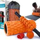 Krightlink 5 in 1 Foam Roller Set for Deep Tissue Muscle Massage, Trigger Point Fitness Exercise Foam Roller, Massage Roller, Massage Ball, Stretching Strap, for Whole Body (Orange Black)