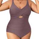 Daci Plus Size One Piece Swimsuits - Tummy Control Bathing Suit for Women Cutout Swimwear (Brown, 22 Plus)