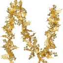 DearHouse 6FT Gold Berry Christmas Garland, Flexible Artificial Berry Garland for Indoor Outdoor Home Fireplace Decoration for Winter Christmas Holiday New Year Decor