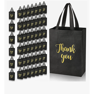 Roowest 50 Pcs Thank You Gift Bags with Handles Bulk Reusable Non Woven Foldable Bag for Wedding Birthday, 10 x 8 x 4 Inch