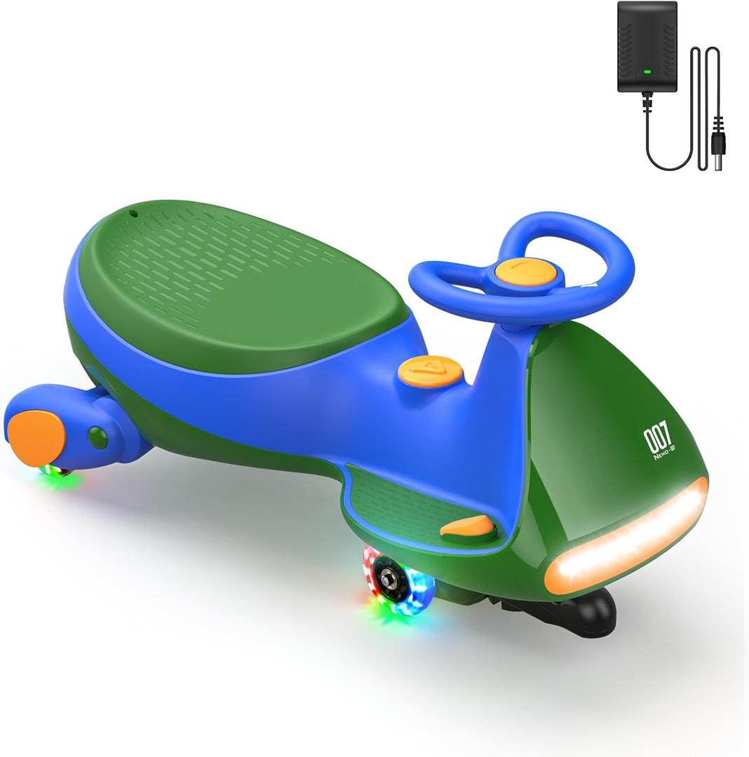 FanttikRide 12V N7 Pro Electric Wiggle Car with Pedal, Rechargeable Battery, CyberWiggle, 2 in 1 Swing Car, 2 Speed, Anti-Rollover, Flashing Wheels, Bluetooth, for Ages 3 and Up, 150 Lbs, Green