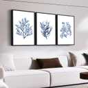 Large Framed Coral Wall Art, Navy Blue Coastal Ocean Life Prints, 20"x28"x3