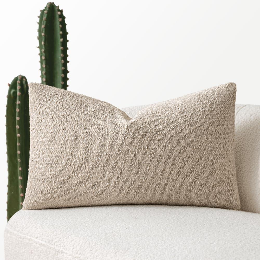 MIULEE Textured Boucle Throw Pillow Cover Neutral Accent Solid Lumbar Pillow Case Decorative Soft Pack of 1 Couch Cushion Chair Sofa Bedroom Livingroom Home Decor, 12x20 Inch (20" x 12" (Pack of 1), Neutral)