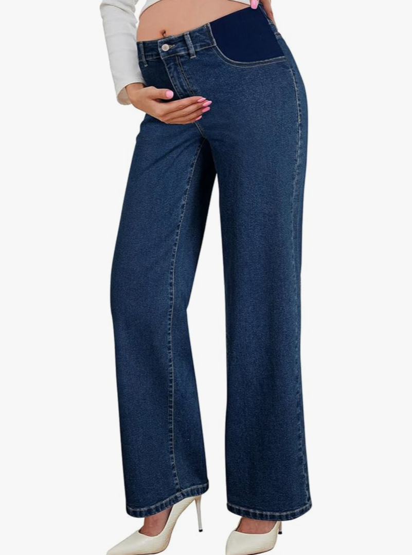 BLENCOT Maternity Jeans for Women High Waist Straight Leg Pregnancy Denim Pants with Pockets M