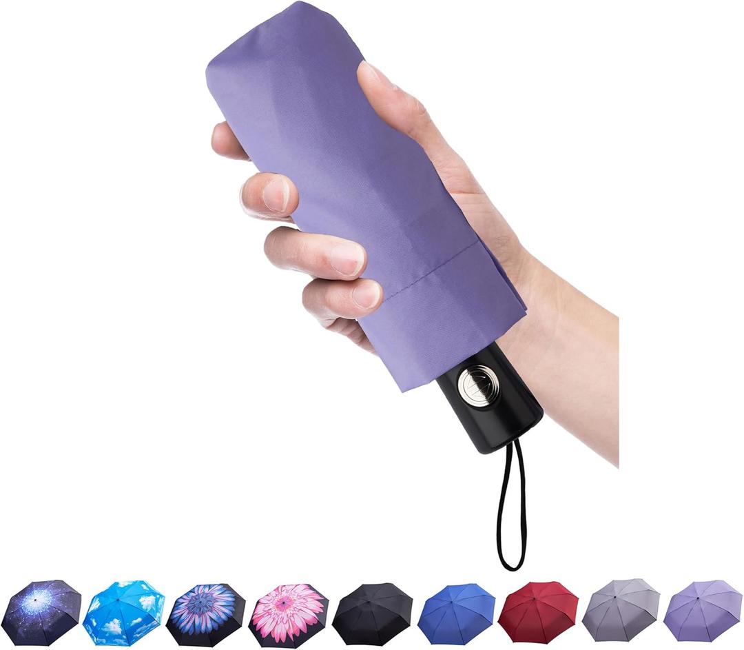 Goothdurs Automatic Mini Travel Windproof Umbrella Compact Auto Open/Close Small Lightweight Folding Rain Umbrellas for Women Men (A9.1-Purple)