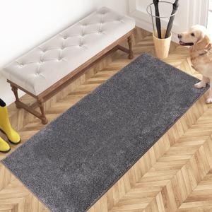 PURRUGS Dirt Trapping Door Mat 24" x 59", Non-Slip Machine Washable Entryway Rug, Dog Doormat, Indoor Front Door Mat, Super Absorbent Entry Rug for Muddy Shoes & Paws, Light Grey-Dark Grey