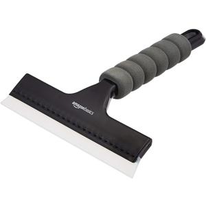 Amazon Basics All-Purpose Window Squeegee with Handle for Car Windshield, Shower, Glass, Mirror Cleaning, Silicone Rubber Blade, Streak-Free Results, Lightweight, Black, 8-inch