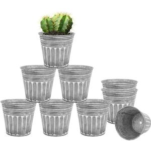 vensovo 3 Inch Metal Rustic Flower Pots - 9 Pcs Small Galvanized Planters with Drainage Hole and Rubber Plug, Rustproof Tin Bucket Plant Pot Indoor Farmhouse Vintage Style for Decor, Silver
