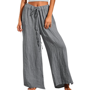 XUNRYAN Women's Palazzo Casual Linen Capri Pants Wide Leg Lounge Pants Elastic Waist Comfy Trousers Pajamas Bottom L