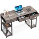 ODK Office Small Computer Desk: Home Table with Fabric Drawers & Storage Shelves, Modern Writing Desk, Grey Oak, 48"x16"