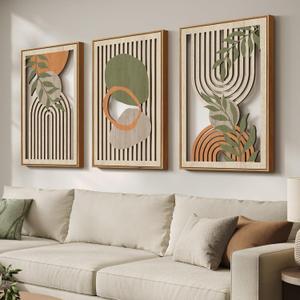 Framed Boho Cutout Carved Wood Wall Art Decor for Living Room, 24x36 Inch, 24" W x 36" H x 3 Pcs