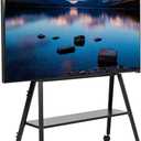 VIVO Rolling Artistic Easel 49 to 75 inch LED LCD Screen Mobile Studio TV Display Stand, Wood Accessory Shelf, Adjustable TV Mount with 4 Legs, Black, STAND-TV75RB