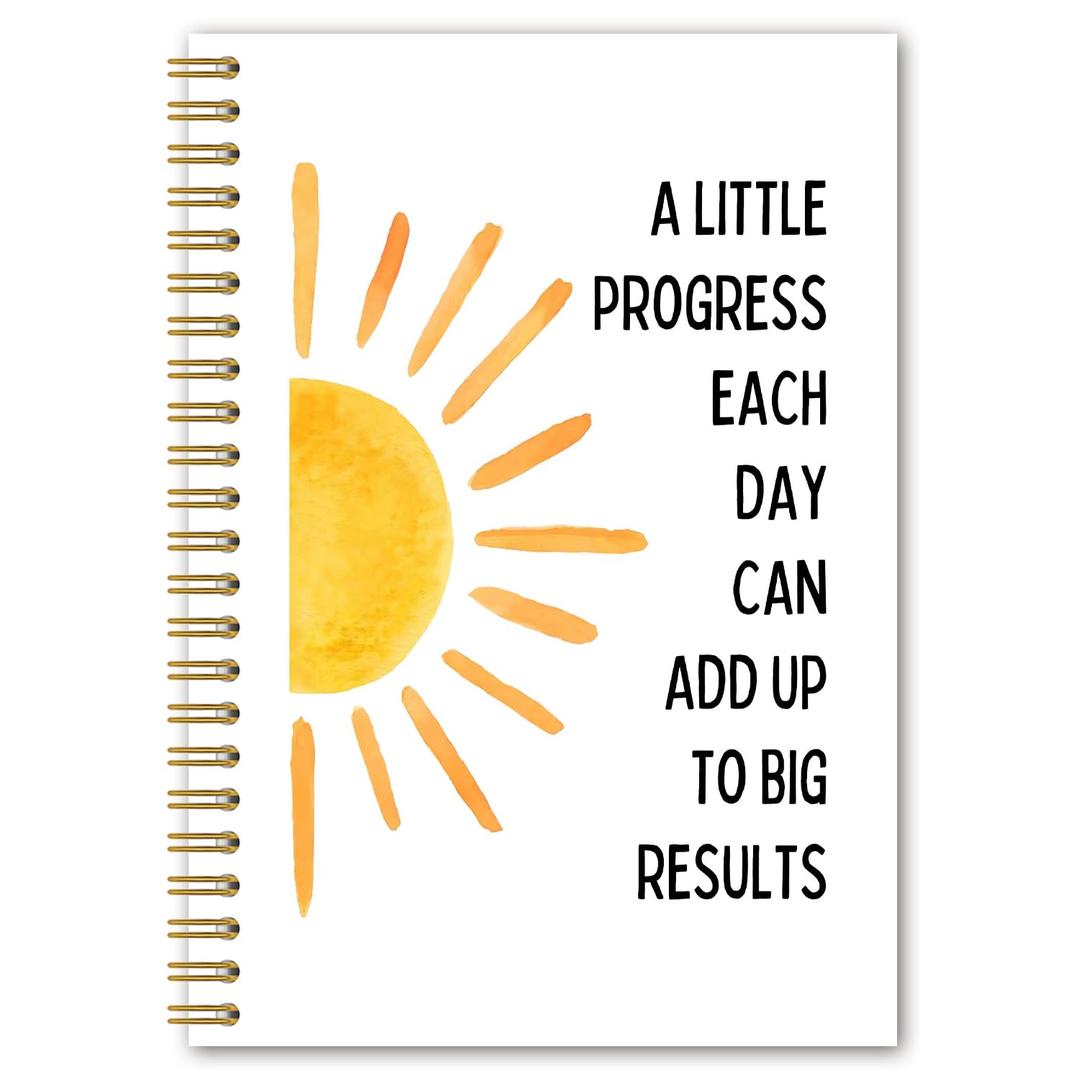 BEHIFL Boho Sun Inspirational Spiral Notebook, Motivational Journal for Women, a Little Progress Each Day Can Add up to Big Results Positive Affirmation Journal, 5.5x8.3 Inches