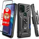 Shockproof Military Grade Drop Tested Phone Case with Ring Holster Belt Clip Card Holder Screen Protector Fits for Moto G Stylus 5G 2021 6.8" (Black)