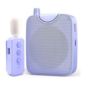 SHIDU 35W Power Voice Amplifier with Bluetooth Wireless Lavalier Microphone, Portable Teacher Mic with Speaker Personal Clip On Microphone System for Teacher Meeting Training-M500 (Purple)