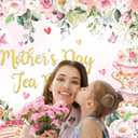 8x6ft Happy Mother's Day Backdrop Let's Partea Tea Party Mothers Day Photography Background Pink Floral Mothers Day Party Decorations Teacup Cupcake Wall Decor Banner