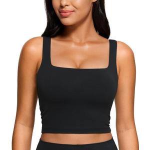 CRZ YOGA Butterluxe Square Neck Crop Tank Tops for Women - Workout Longline Sports Bras Padded Yoga Camisole (Small, Black)