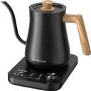 Gooseneck Electric Kettle, Electric tea Kettles, 1 Temperature Control for Pour-Over Coffee & Tea Brewing, Stainless Steel Inner, Quick Heating, Boil Hot Water, 1200W/0.8L (Black Wooden)