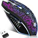 Wireless Gaming Mouse, Rechargeable Wireless Computer Mouse, 7-Color LED Light, Ergonomic Mouse with 6 Silent Click Buttons, 3 Adjustable 2400 DPI Wireless Mouse for Laptop,PC,Mac, Black