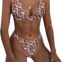 Bathing Suits for Women Deep V Neck Sexy Two Piece Bikini Sets for Women Thong Halter Cheeky Swimsuit (Small, Flower 1)