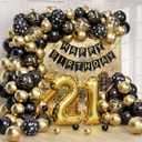 Anjerlfu 21st Birthday Decorations for Him Her with Happy 21st Birthday Decorations Banner 21 Balloon Number, Black and Gold 21st Birthday Balloons Kit for 21st Birthday Party Decorations