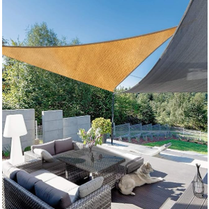 12' x 12' x 12' Triangle Sun Shade Sail Canopy Mesh Fabric UV Block, Sun Shade Sail Canopy Awning 190 GSM Permeable Shade Cloth, for Yard Patio Outdoor Backyard Garden, Beige