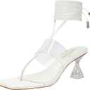 Heels for Women Square Open Toe Lace Up Thong Strappy Heel Sandals Sexy Tie Up Clear Chunky Heeled Sandals for Party Wedding (10, White)