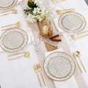 U-QE 20PCS Plastic Brown Plates for Party - Retro Checkered Plates Disposable Heavy Duty - Fancy Plastic Plate for Party, Birthdays - 10 10.25 Inch Dinner and 10 7.5 Inch Dessert Plate