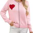 Libsorge Womens Oversized Cute Crewneck Heart Sweater Winter Spring Valentine's Day 2025 Trendy Ribbed Knit Contrast Color Block Pullover Casual Cozy Knitted Sweaters Pink  (Pink, L)