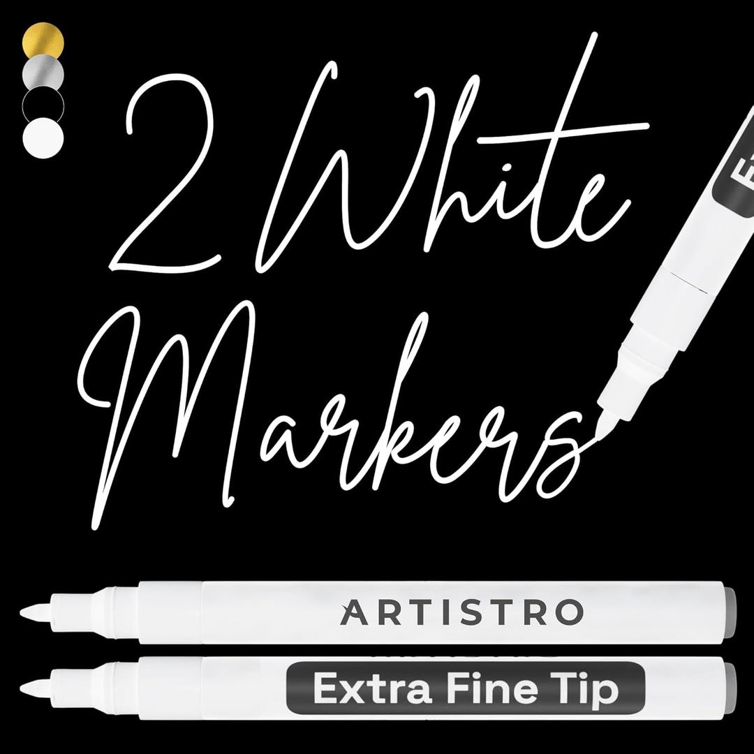 ARTISTRO 2 White Acrylic Paint Markers - 0.7mm Extra Fine-Tip Paint Pens - Perfect for Crafting, Art Projects, & More (White)