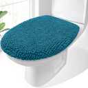 OLANLY Soft Chenille Bathroom Toilet Lid Cover, Machine Washable Seat Covers, 17.5x15, Stays in Place Rubber Backing, Fits Most Round, Elongated and Oblong Lids, Accessories Decor, Peacock Blue