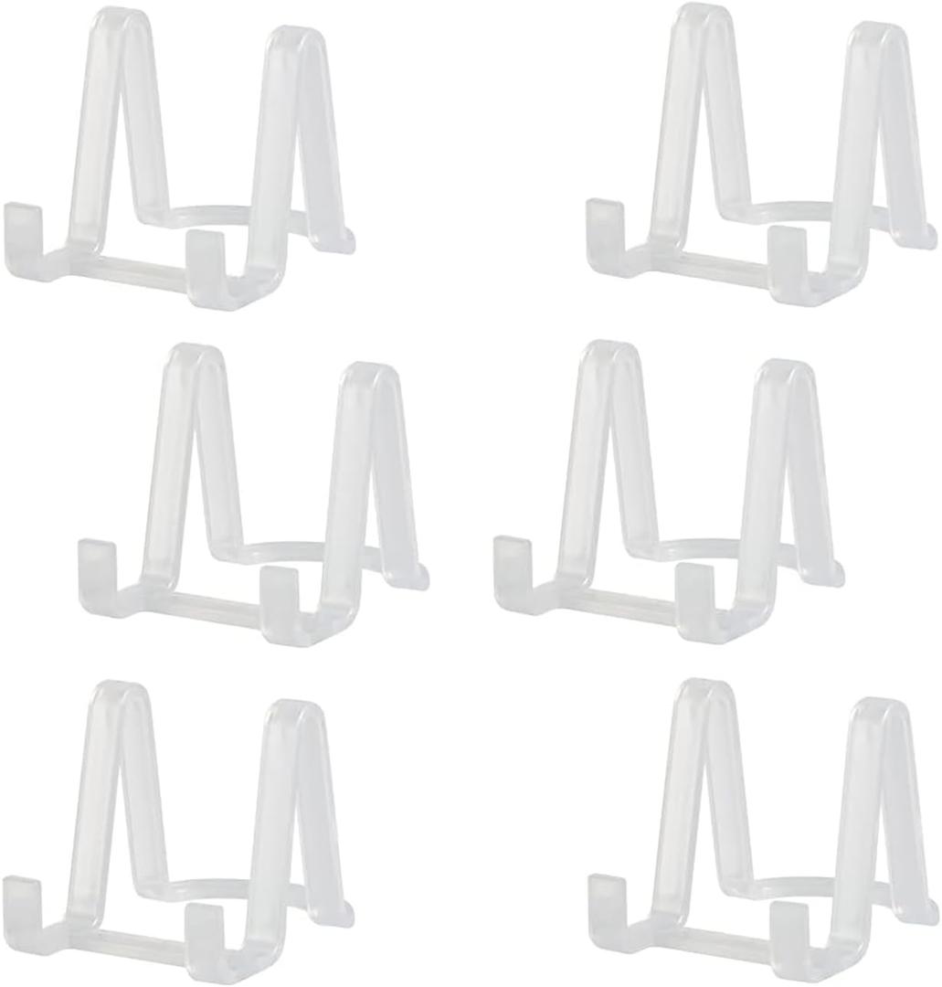 Artliving Plate Display Stands Easel Holder - 3-Inch Plastic Stand for Small Decorative Plates, Pictures and Photos - Clear (6-Pack)
