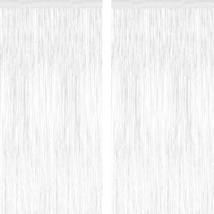 2 Pack Tinsel Backdrop, 3.28 x 7.05 Feet White Party Decorations, Metallic Foil Fringe Curtains Streamer Backdrop, Party Supplies Photo Props for Birthday Anniversaries Wedding