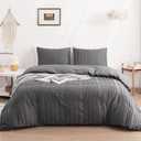 WARMDERN Gray Boho Duvet Cover Set King Size, Striped Textured Duvet Cover Tufted Bedding Set, 3 Pcs Ultra Soft Washed Microfiber Duvet Cover with Zipper Closure (King, Gray)