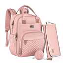 Dikaslon Diaper Bag Backpack with Portable Changing Pad, Pacifier Case and Stroller Straps, Large Unisex Baby Bags for Boys Girls, Multipurpose Travel Back Pack Moms Dads, Pink