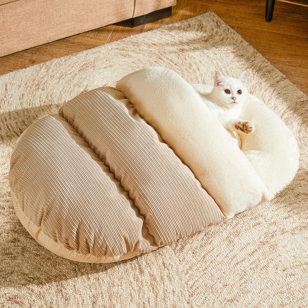 Cat Bed - Pet Slipper Cave Bed for Indoor Cats and Small Dogs, Self Warming, Cozy & Soft Plush, Anti-Slip & Durable, Washable for Kittens and Puppies Under 15 lbs (24"x16", M, Light Brown)
