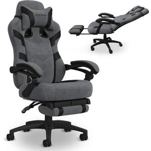 Respawn 110 Pro Ergonomic Gaming Chair with Footrest for Adults - Comfortable Office Gaming Recliner with Lumbar Support and Headrest, Racing Style Video Game Chairs for Computer Gamer - Gray Fabric