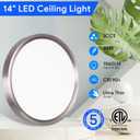 14 inch LED Slim Flush Mount Ceiling Light Fixture, 24W, 3000K/4000K/5000K Color Adjustbale, Dimmable Round Flat Panel Light Surface Mount for Kitchen, Bedroom, ETL Listed, Silver, 2-Pack
