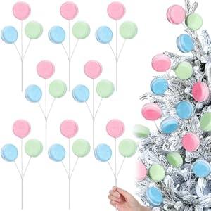DoubleFill 10 Pcs Pastel Christmas Tree Picks Decoration 11.8'' Gitter Macaron Candy Picks for Christmas Tree Topper Branches Ornaments Vase Filler Xmas Home Decor New Year Gifts