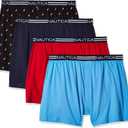 Nautica Men's Classic Cotton Loose Knit Boxer (Large, Peacoat/Aero Blue/Nautica Red/Sails Black- 4 Pack)