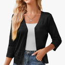 GRACE KARIN Women's 2025 Cropped Cardigan 3/4 Sleeve Lightweight Crochet Shrug Hollowed-Out Knit Sweater Tops 3XL