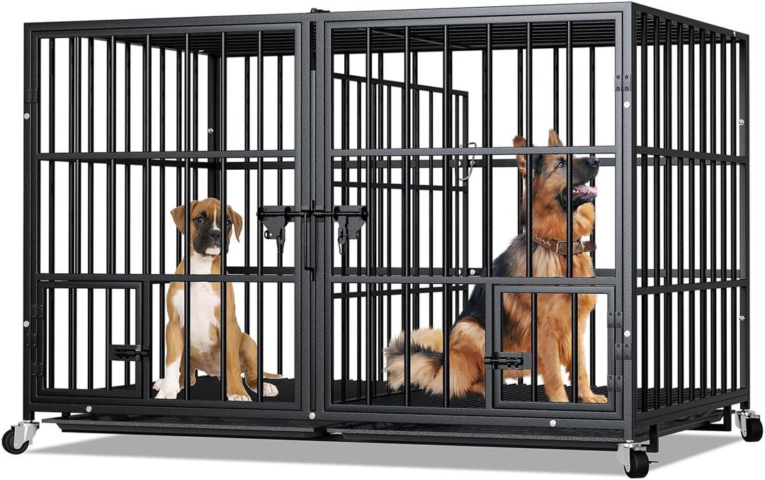 48/42/54 inch Dog Crate Cage Kennel with Divider for 2 Dogs, Indestructible Dog Crate, Sturdy Design,Double Door and Removable Tray Medium/Large Dog Cage