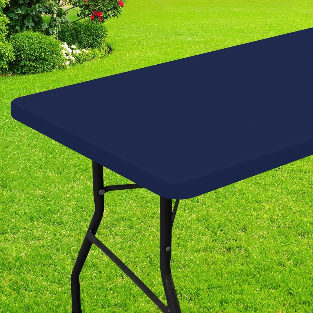 Smiry Rectangle Picnic Table Cloth, Waterproof Elastic Fitted Tablecloths for 6 Foot Tables, Washable Polyester Table Cover for Camping, Indoor and Outdoor (Navy, 36"x72")