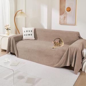 MEETSKY Couch Cover for 3 Cushion Sofa, Cat Scratch Proof Couch Protector Washable Sofa Covers Sectional Couch Covers for Dogs Soft L Shape Sofa Slipcover for Pets Kids, 91" x134, Khaki