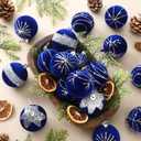 Namalu 24 Pcs Royal Blue Velvet Glitter Christmas Ball Ornaments Bulk 2.36" Flocked Christmas Tree Ball Ornaments Set Shatterproof Xmas Bulbs Tree Decorations for Holiday Wedding Party Decor