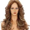 yuehong Women Long Dark Brown Blonde Curly Wig 70s80s Disco Costume hair Vintage Feathered Singer Cosplay Costume Wig