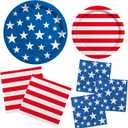 American Flag Patriotic Party Supplies Disposable dinner paper plates dessert paper plates Napkins and Cocktail napkins for Veterans Day Election Day 4th of July Independence Day Decorations, Serve 50