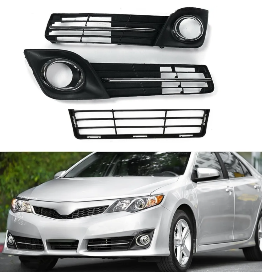 3Pcs Front Bumper Fog Light Cover Grilles Replacement for 2012-2014 Camry SE 5311206210, 5212806290, 5212706290